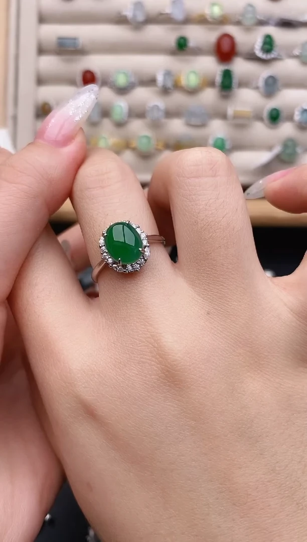 银S925镶嵌戒指翡翠0