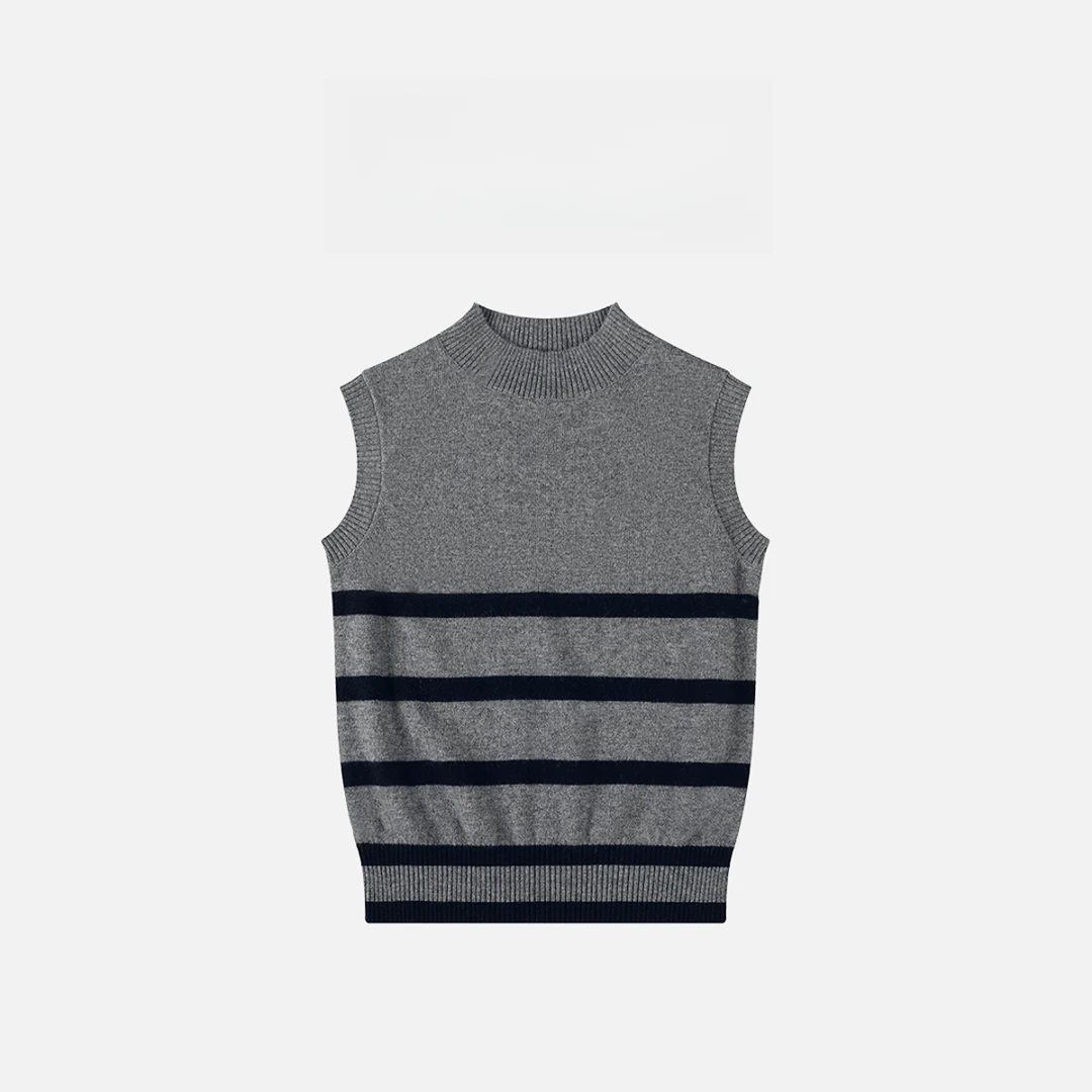 新款条纹圆领针织毛衣背心上衣19262
