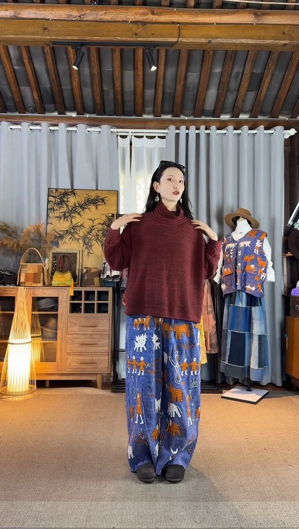 设计师款红色洗纱毛衣