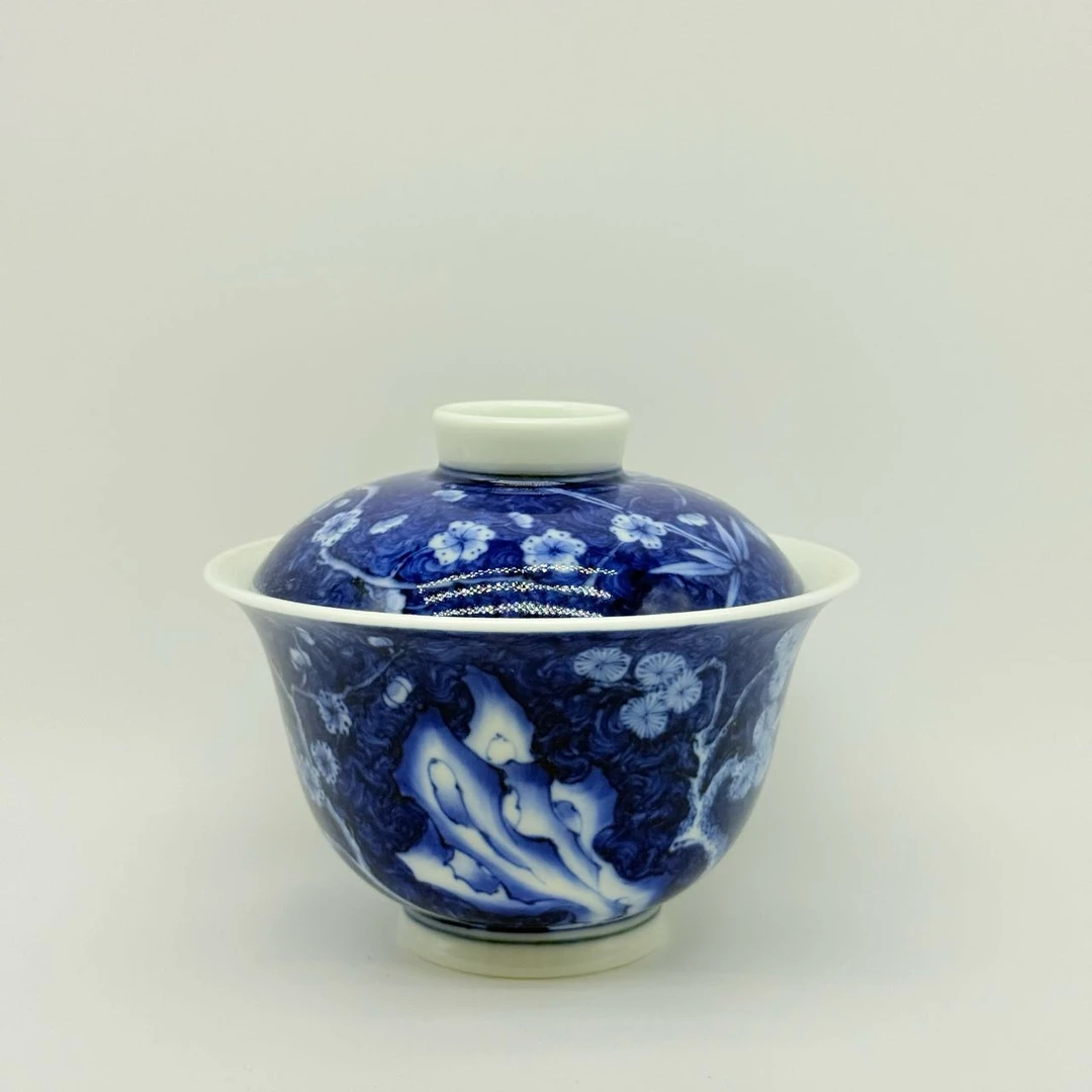 【好物】雨后 湛蓝系列 蓝地松竹梅 盖碗-yh0821