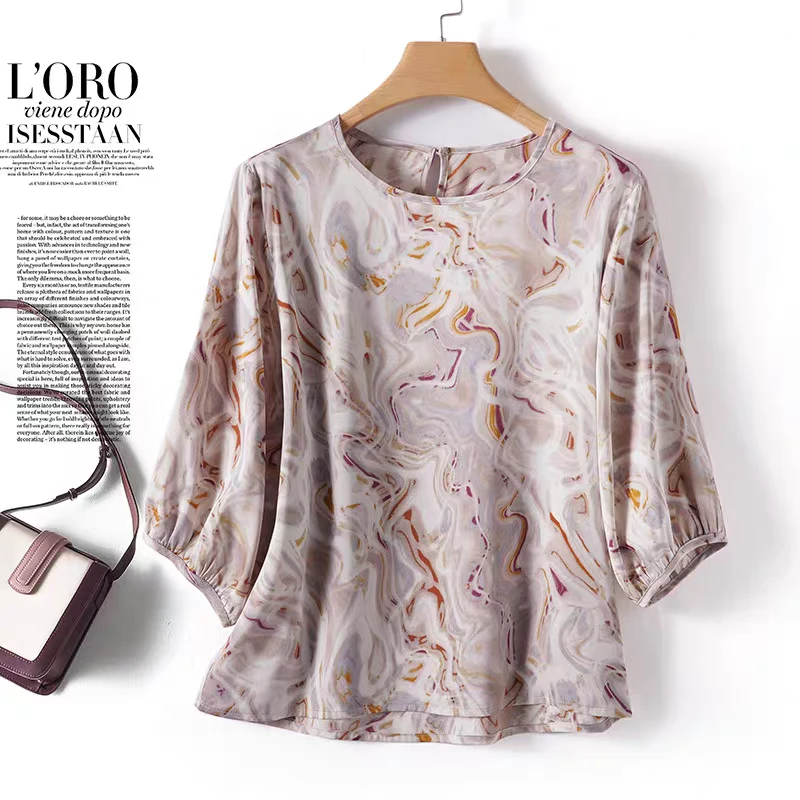 苏杭真丝洋气碎花2025夏季新款显瘦印花衬衫宽松时尚气质小衫上衣