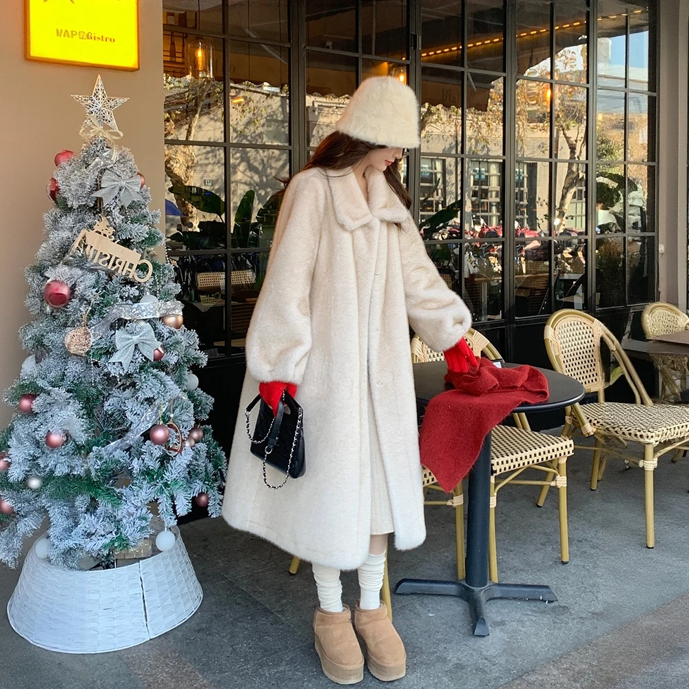 奥顿思兰迪秋冬加厚长款时尚千金皮毛一体毛毛环保皮草女外套大衣