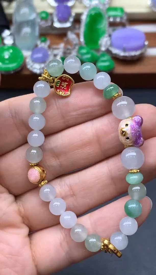 足金镶嵌手链翡翠648-中国好珍宝