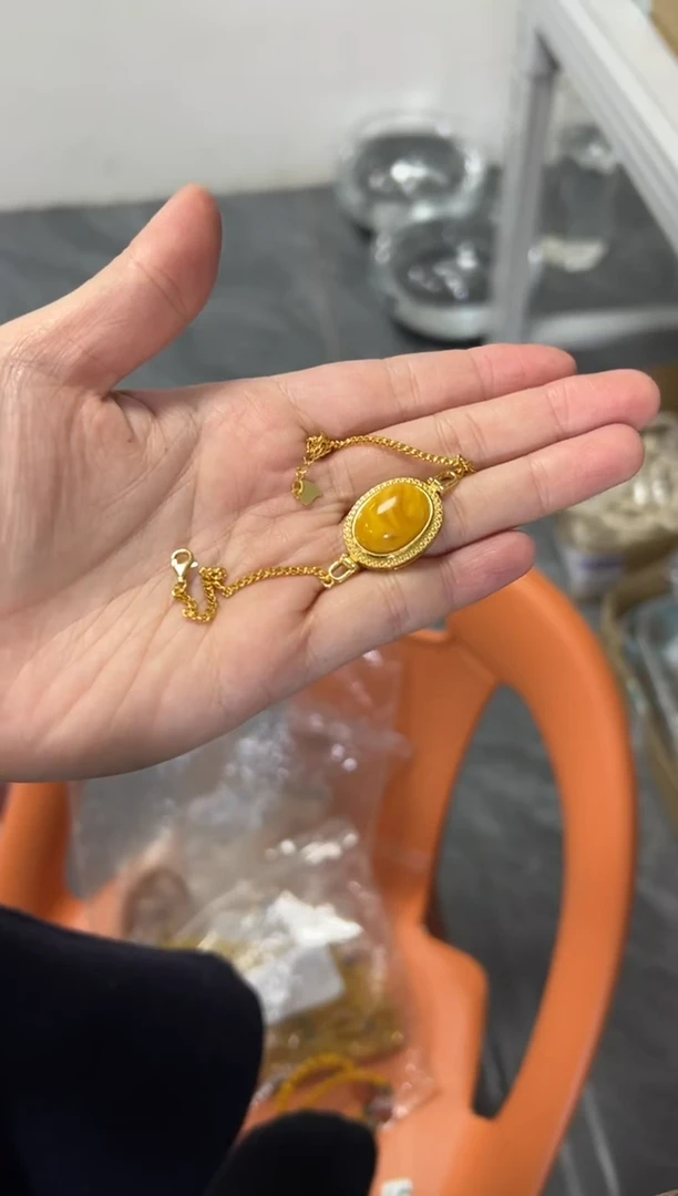 手串蜜蜡银S925镶嵌蜜蜡蛋面银手链[多样发其一]