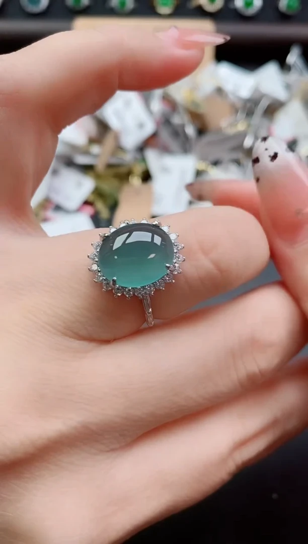 银S925镶嵌戒指翡翠1