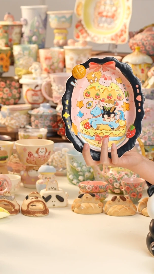 摆件陶景德镇釉下彩手绘设计师款陶瓷