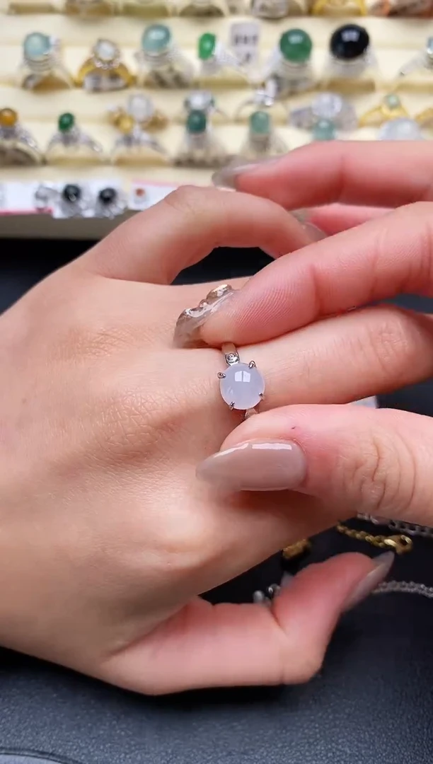 【闪购商品】翡翠戒指银S925镶嵌缅甸翡翠1  1+8