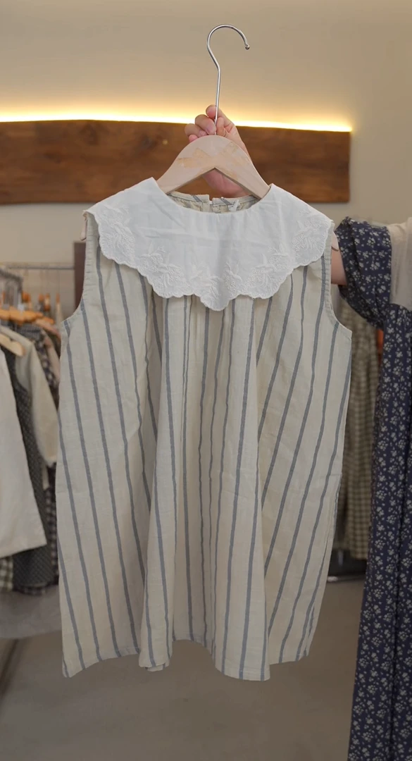 森系夏季新款棉麻女童刺绣连衣裙