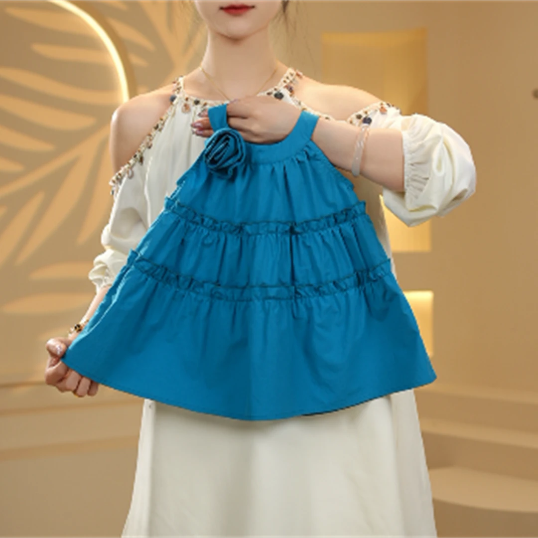 女童2025年儿童新款韩系可爱纯色蓝色连衣裙