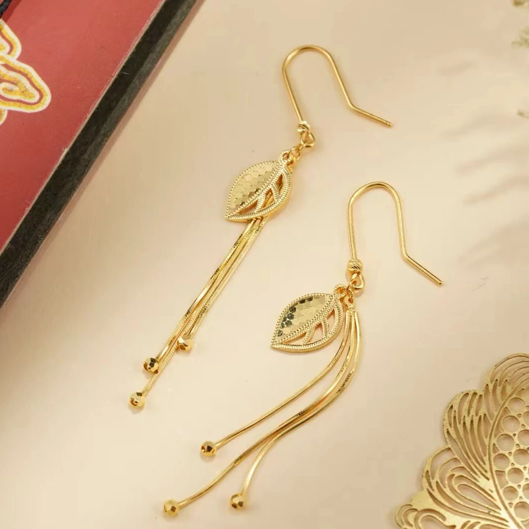 【潮万福】足金流苏耳坠高级气质百搭