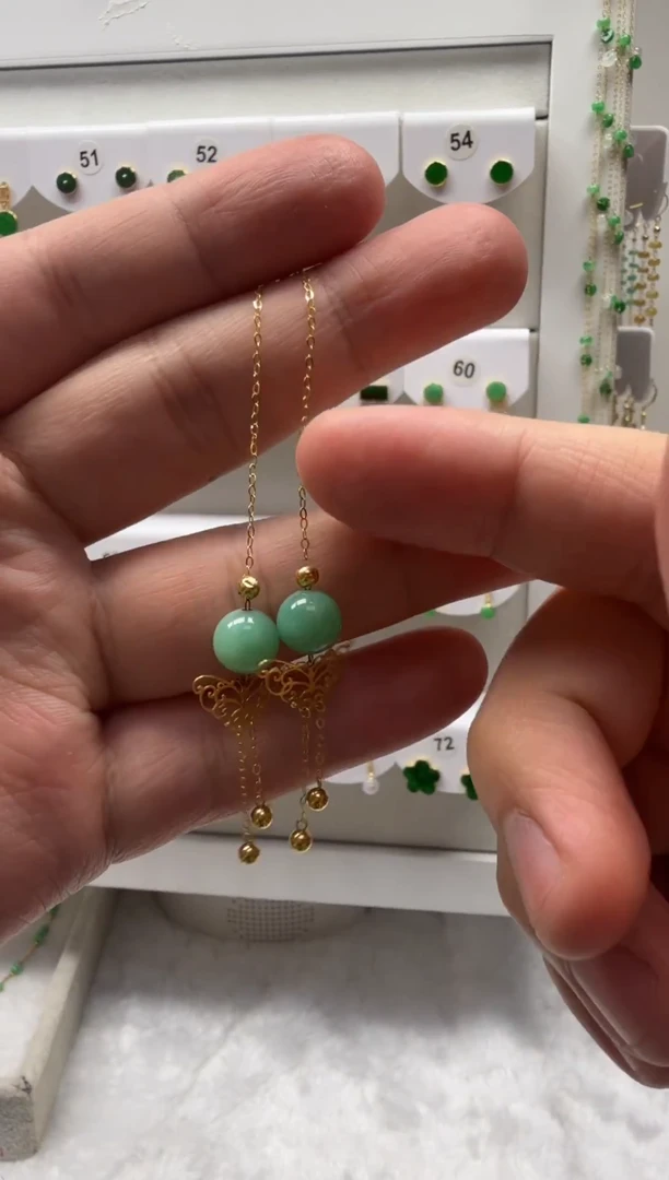 18K金镶嵌翡翠耳饰缅甸天然翡翠a货