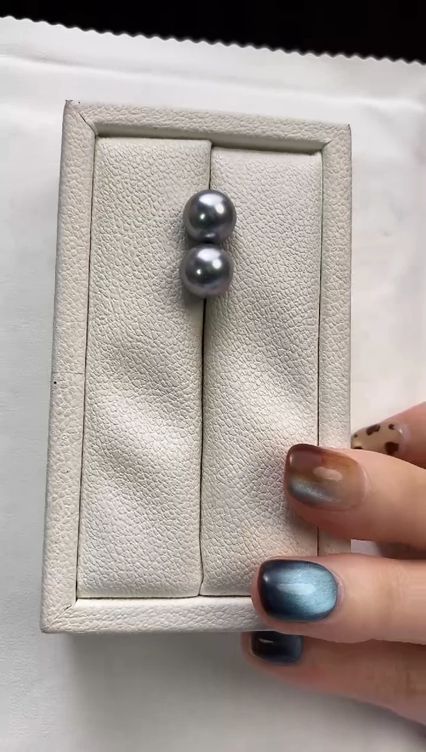 银S925镶嵌耳饰海水珍珠9-10大溪地黑珍珠耳饰