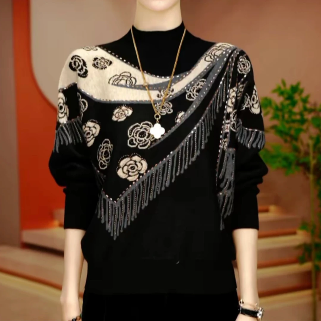 秋冬季妈妈打底针织时尚洋气上衣女衫高端宽松显瘦设计感长袖毛衣