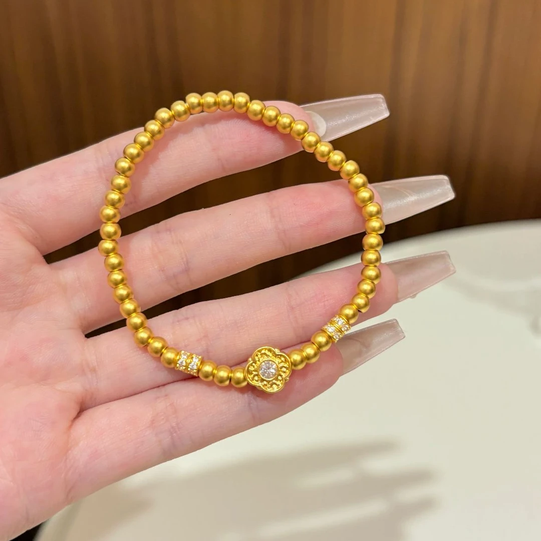瑞诺黄金人生四美金珠手链足金999新款点钻跑环手串礼物送女友