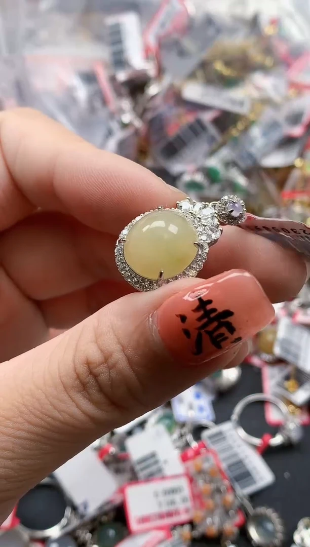 银S925镶嵌戒指翡翠天然A货缅甸翡翠