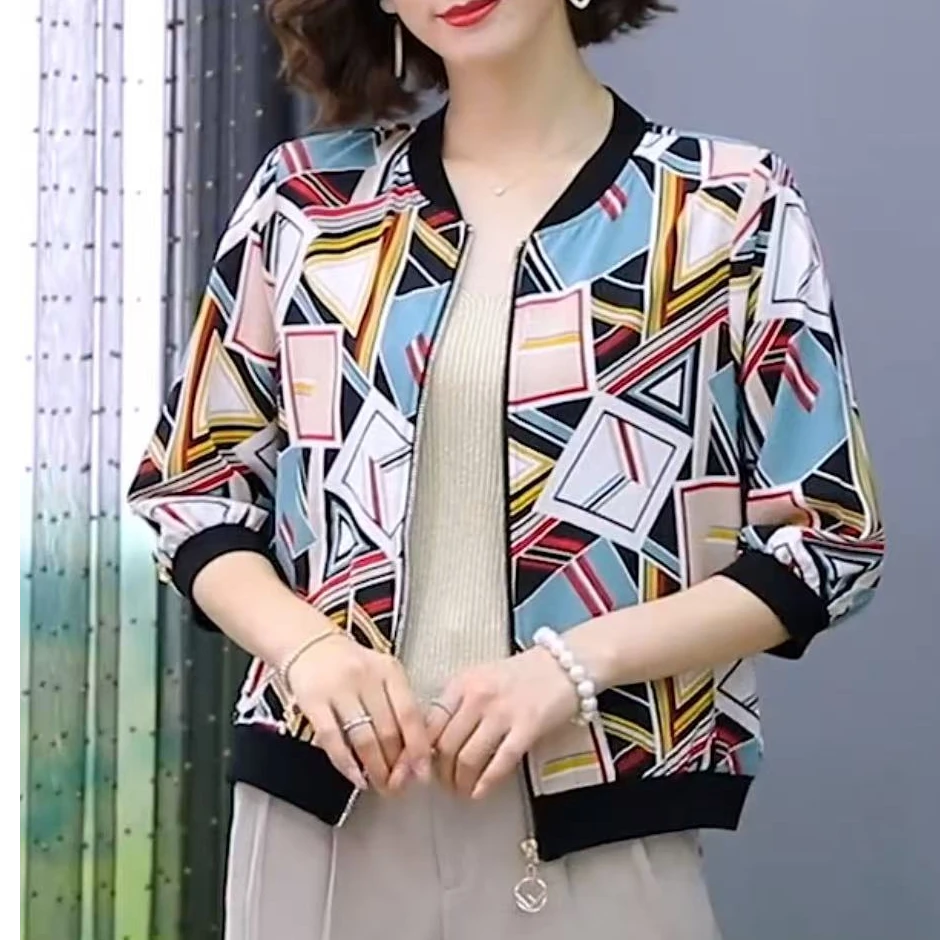 【去洱海吧】夏季薄款冰丝七分袖印花防晒外套 夹克外套