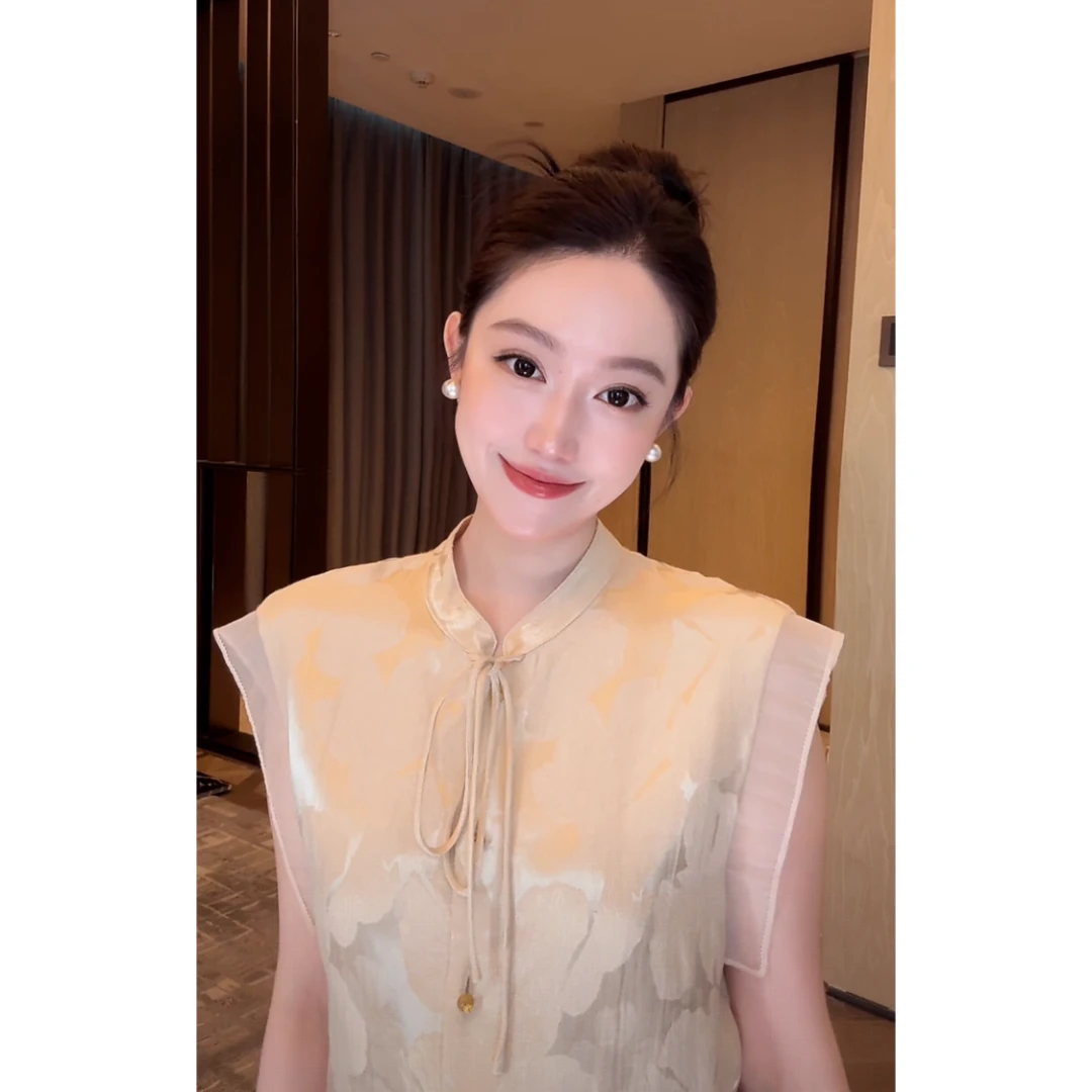 DALI PLUS金色莱赛尔天丝亚麻复古网红系带衬衫-D5SZ8125