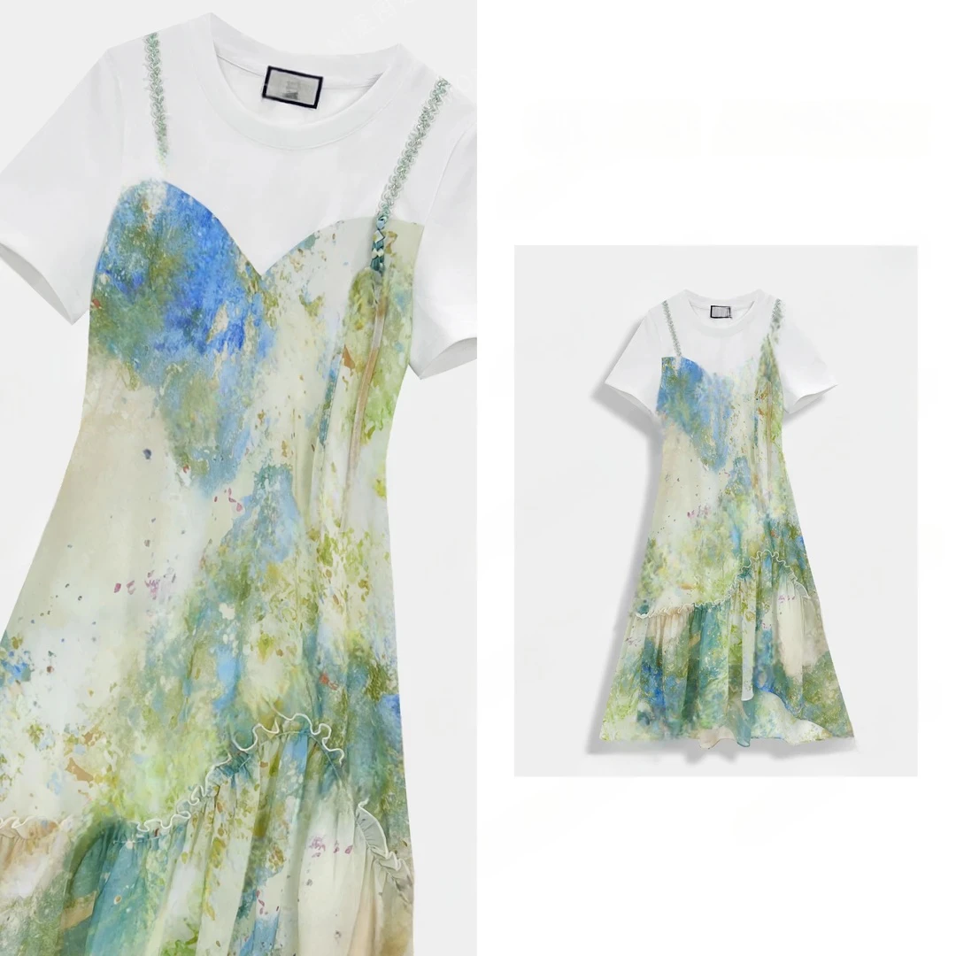 夏日轻奢爆款高级设计女装拼接高级假两件显瘦气质连衣裙