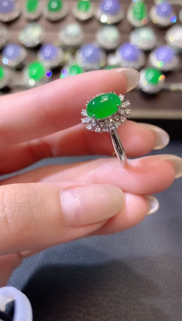 【闪购商品】翡翠戒指18K金镶嵌A90翡翠