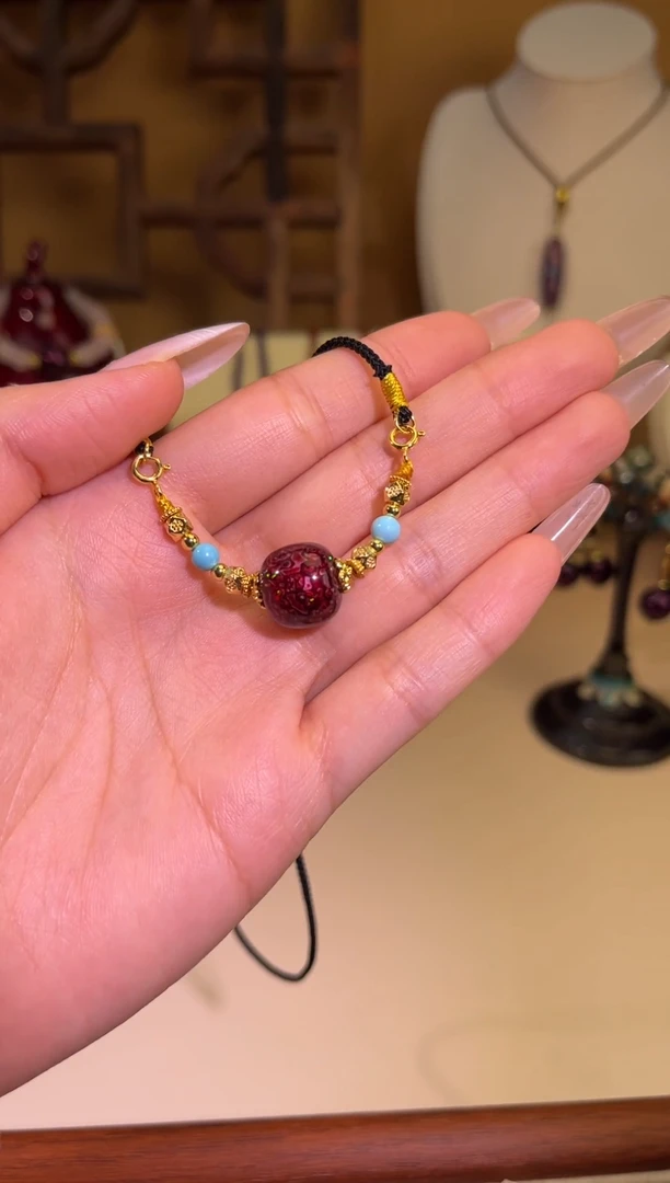 榕城大漆老型珠单珠吊坠