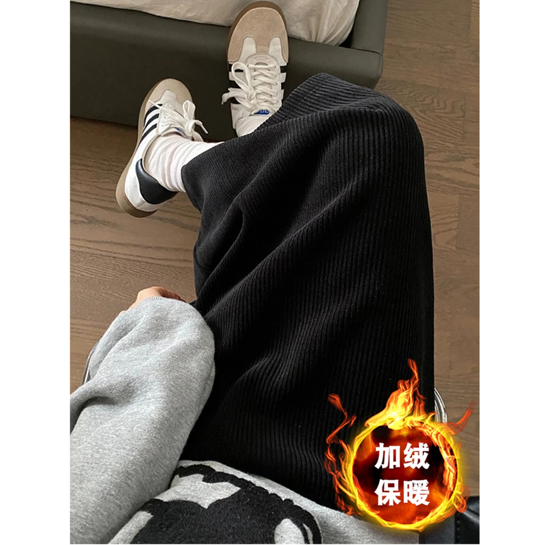 大码女装肥妹妹mm加绒灯芯绒半身裙秋冬高腰宽松显瘦中长裙200斤