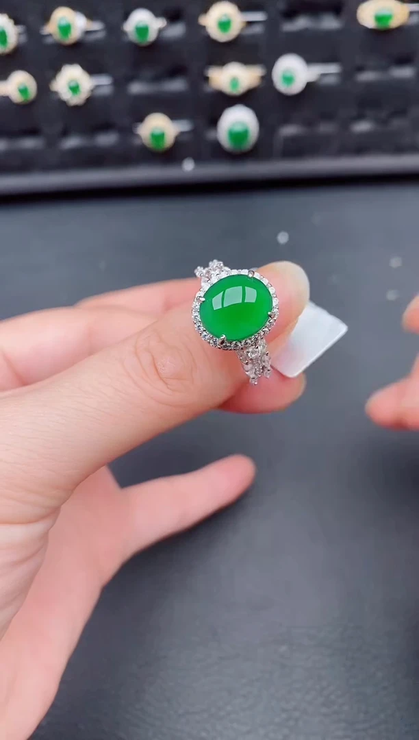 银S925镶嵌戒指翡翠天然a货翡翠147