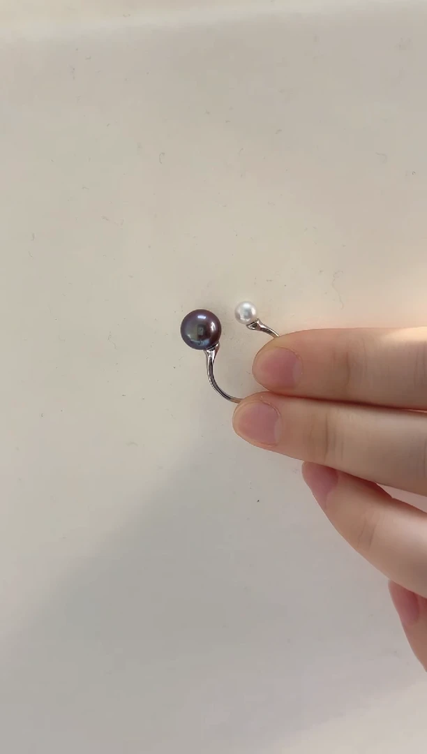 银S925镶嵌戒指淡水珍珠高*怡双珠戒指