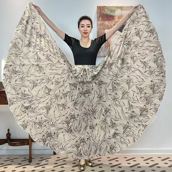 A《‌墨舞芳华》乔其纱满铺印花时尚百搭全松紧腰大摆半身裙带衬裙