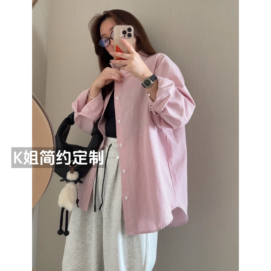 GTNER“KK定制”女新款韩版休闲简约百搭条设计感纹长袖衬衫D1704