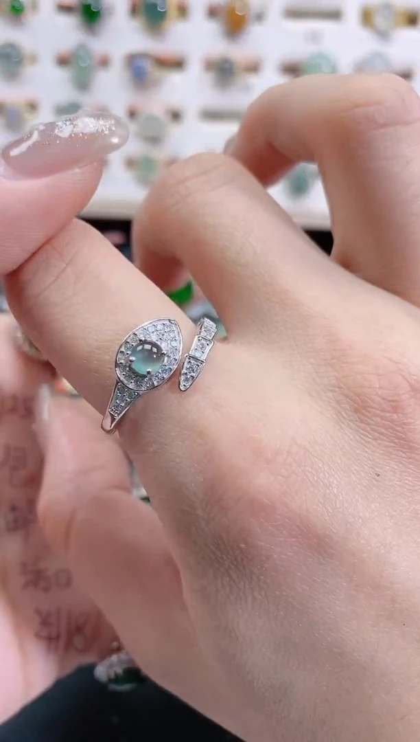 银S925镶嵌戒指翡翠天然翡翠