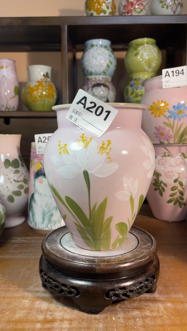 瓶景德镇手绘陶瓷花瓶—无孔：高*口
