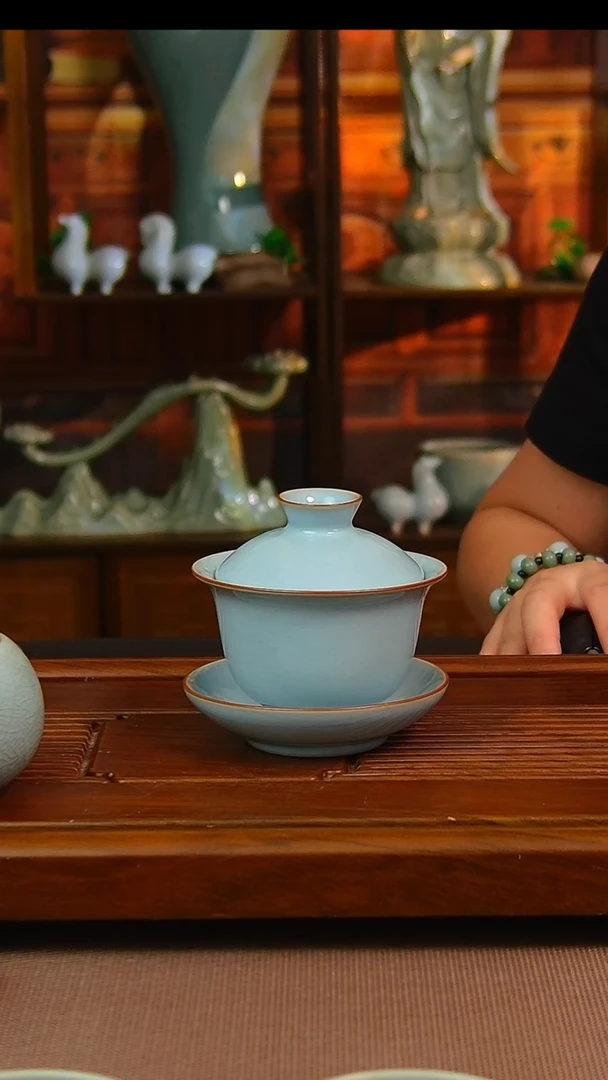 瓷片原矿汝瓷薄胎盖碗