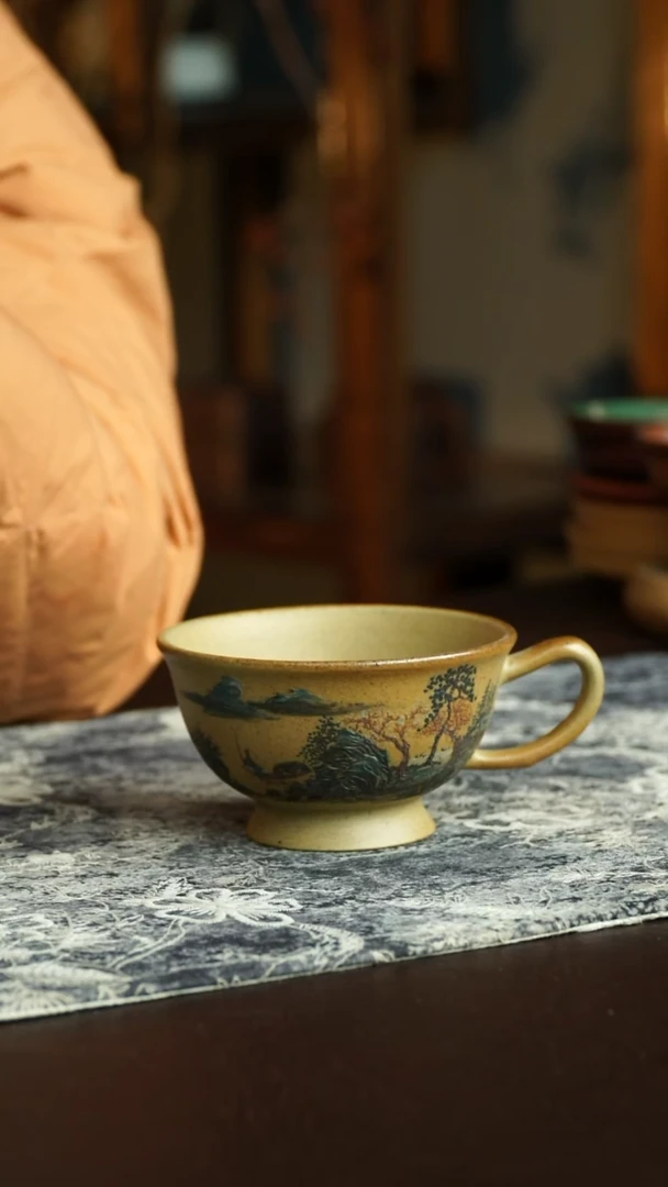 茶杯紫砂99号 李建军老师柴烧山水把杯 宜兴紫砂原矿作品