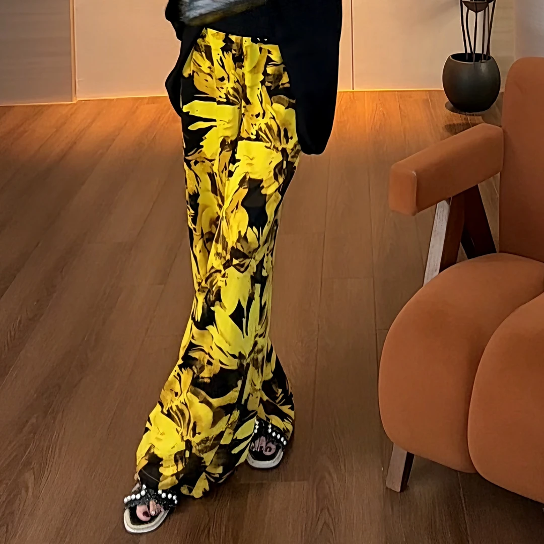 【荟老师严选】紫紫活力裤印花松紧高腰垂感休闲直筒裤 ZD02KZYL095