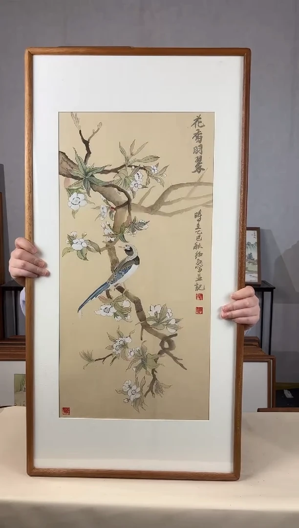 国画手绘*花香羽翠*47*92cm带框发货