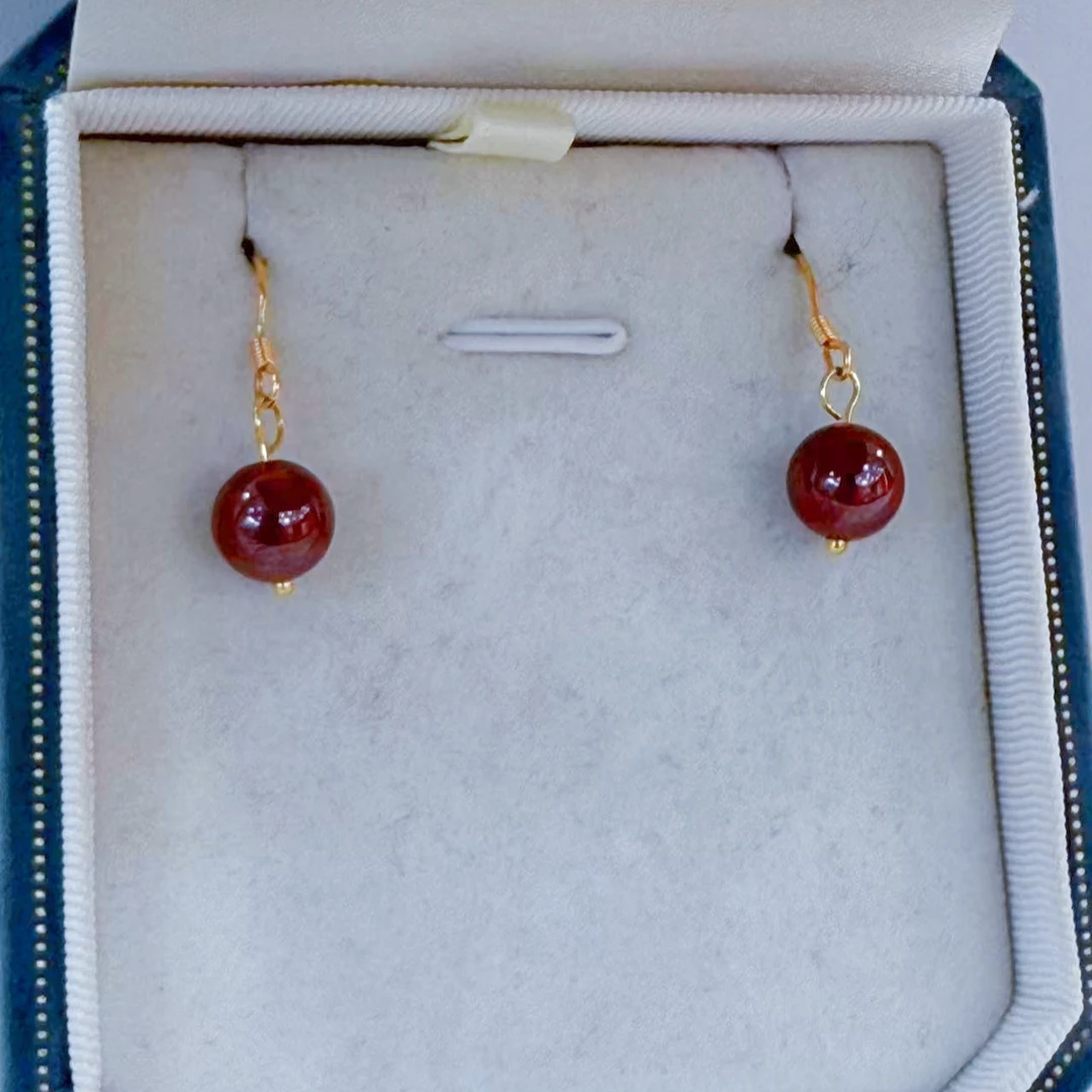 天然辰砂【颖姐专属】朱砂耳钩8mm