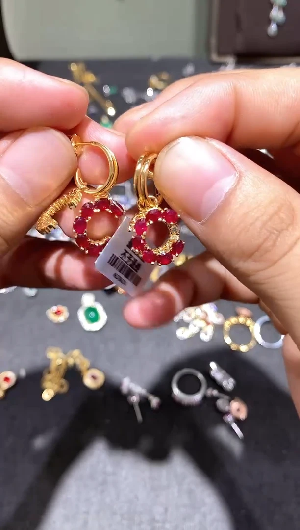 银S925镶嵌耳饰红宝石耳饰