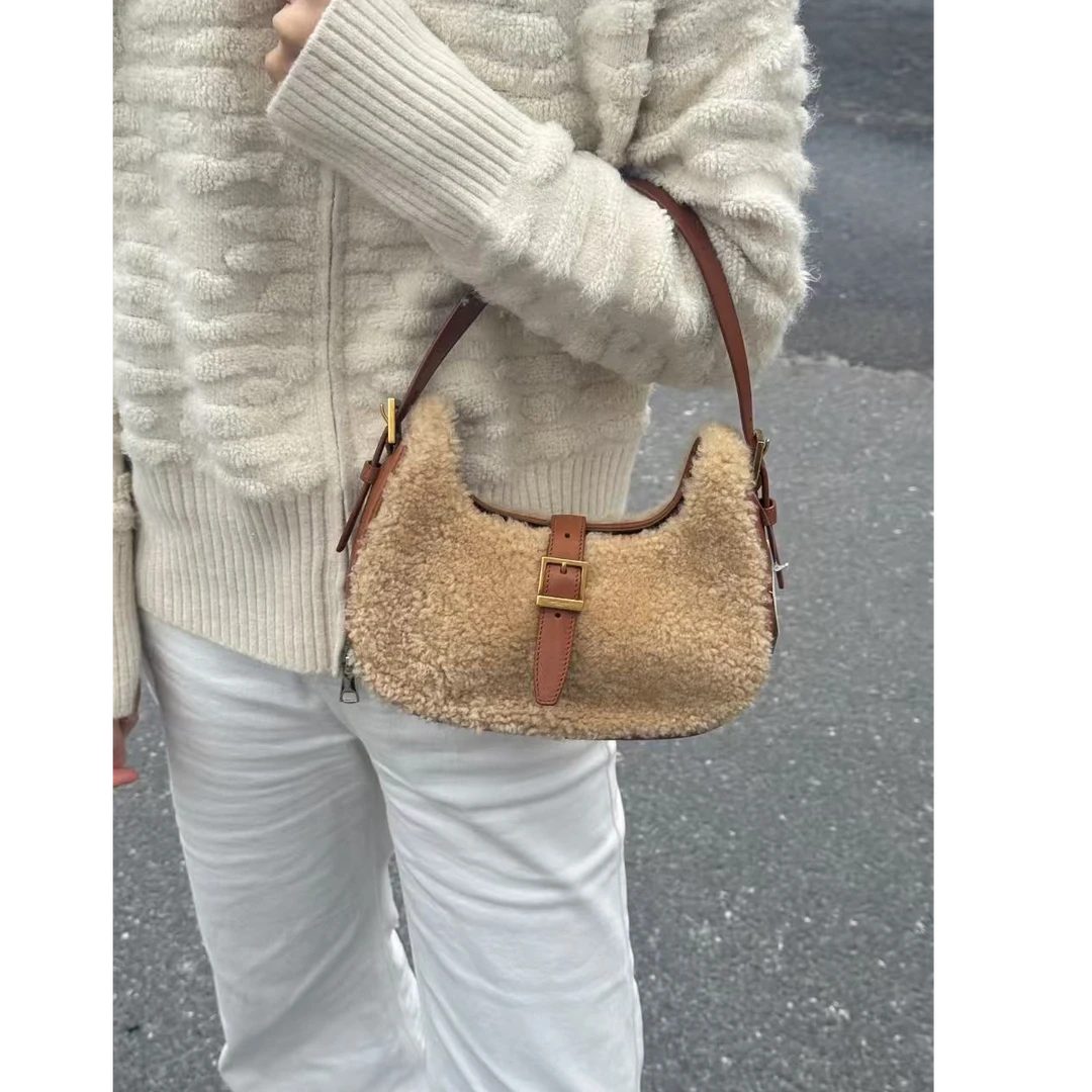 95新 YSL/圣罗兰 【小考拉】YSL 棕色泰迪熊腋下hobo单肩包