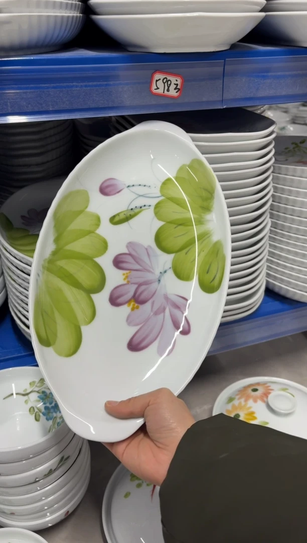 景德镇高温陶瓷食品级手绘釉中彩-双耳鱼盘