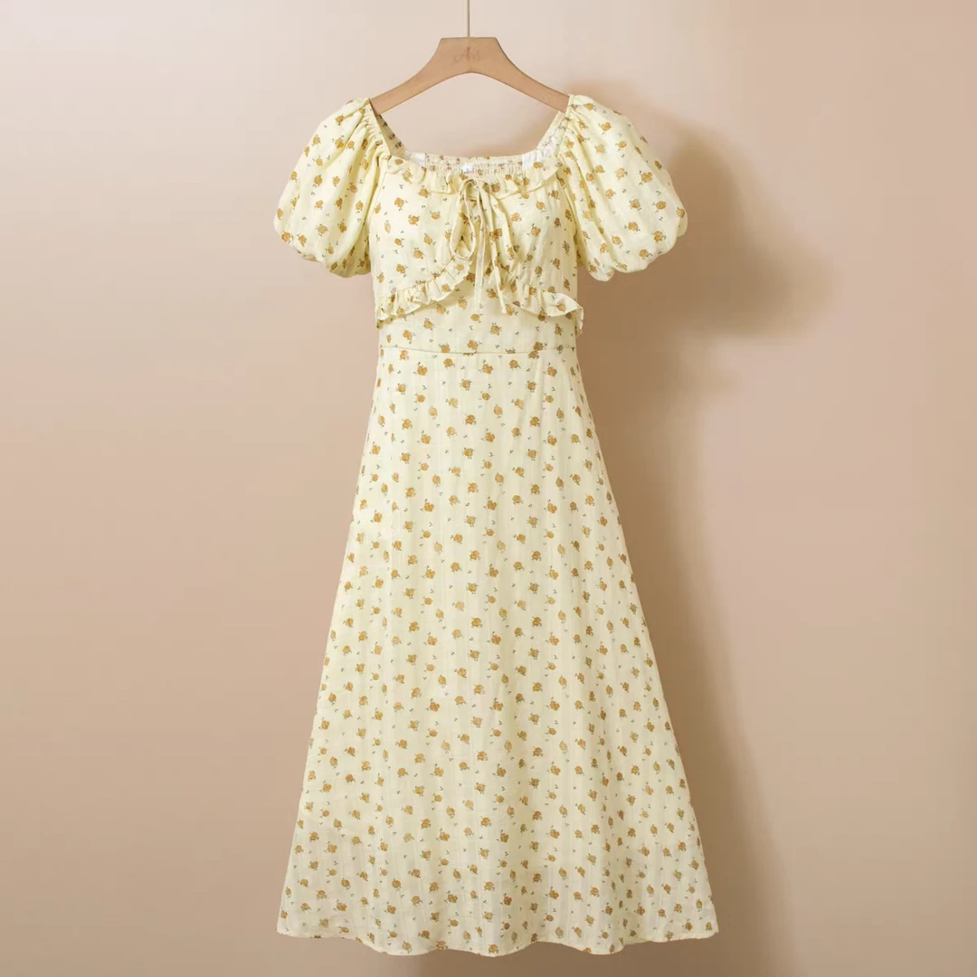 846#夏季新款法式气质时尚轻奢高级感方领独特超好看修身连衣裙女