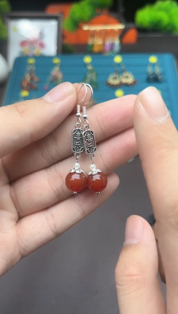 【闪购商品】南红玛瑙耳饰银S925镶嵌730000