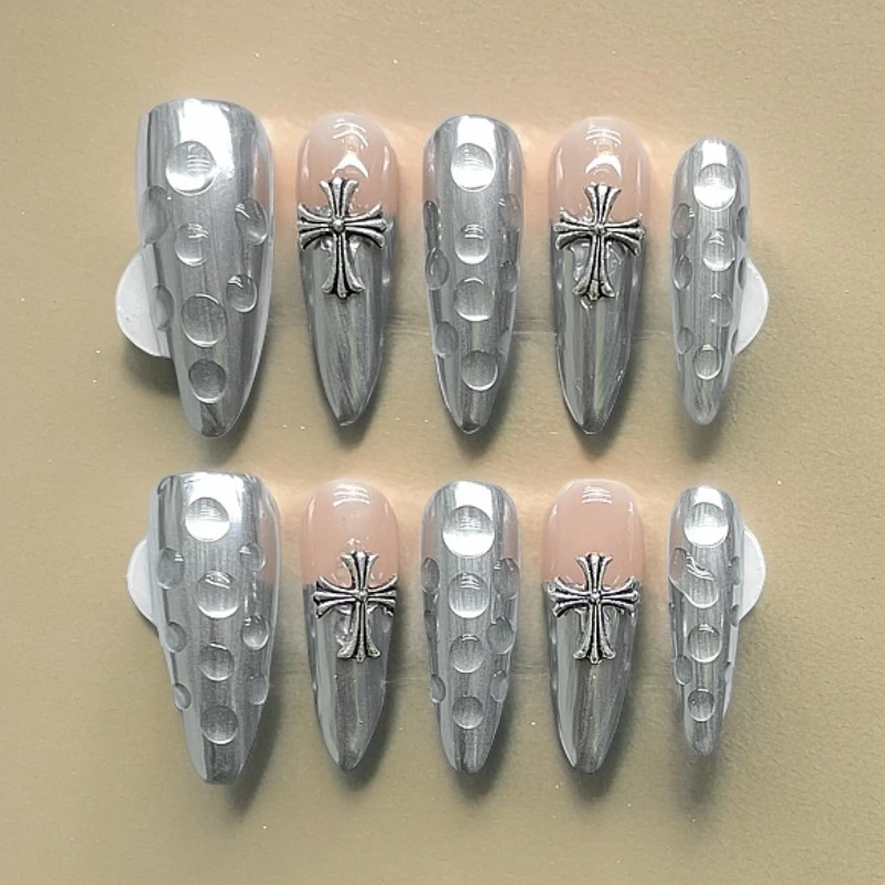 【欧美镜面】爆闪钻十字架水滴重工朋克哥特小众辣妹暗黑穿戴甲美甲