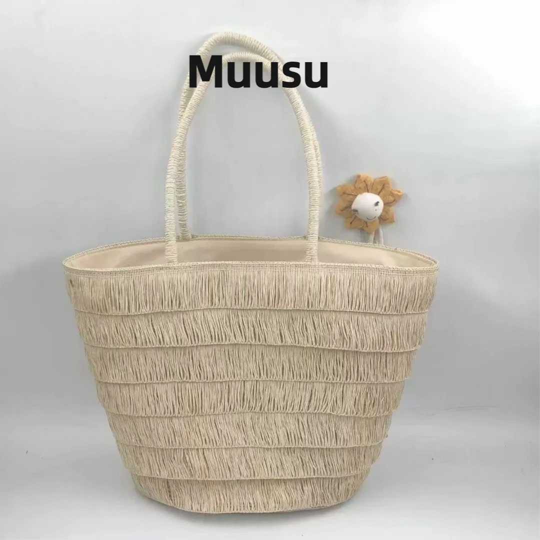 【Muusu】新款编织沙滩包托特包流苏度假大容量单肩包