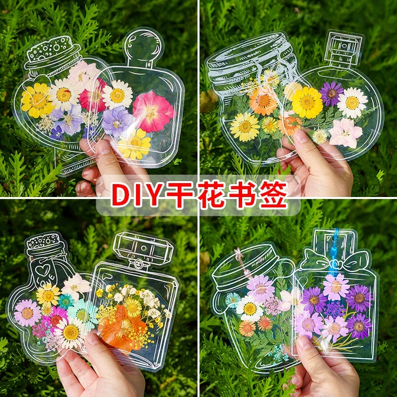 瓶子里的秋天干花书签手工diy透明小瓶子压花树叶标本