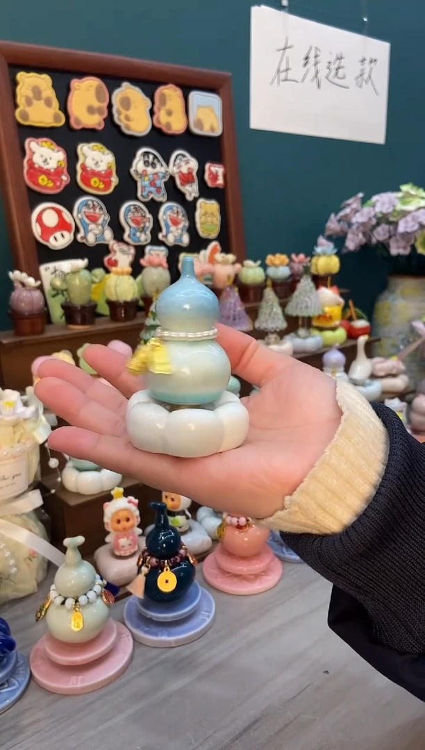 摆件陶天蓝葫芦景德镇陶瓷1个装