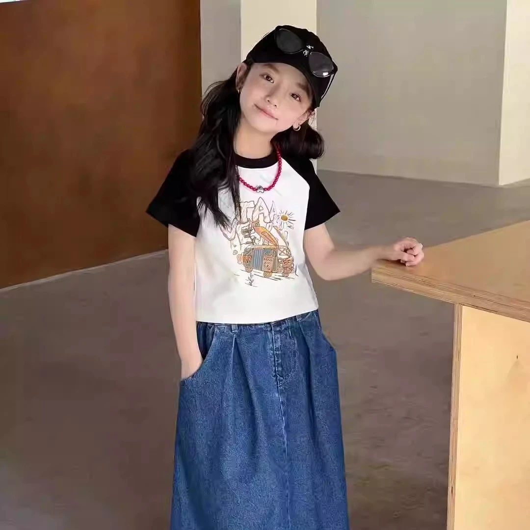 断码 童装短袖t恤2025夏季女童多巴胺小短款高腰上衣MY6611