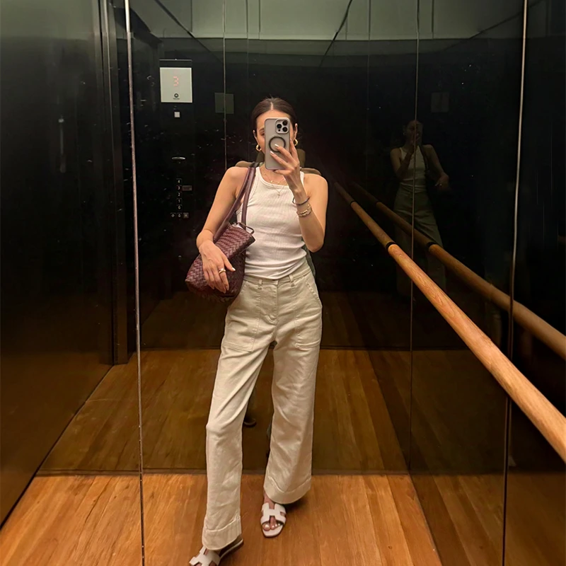 KEEP KAPU靠谱【OL通勤裤】新款百搭直筒阔腿白色牛仔裤KP250020