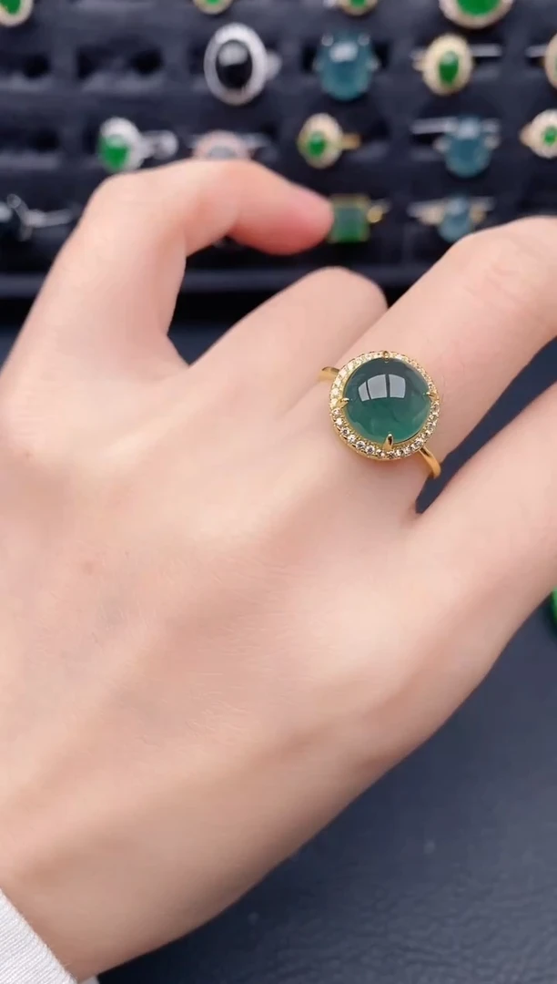 银S925镶嵌戒指翡翠天然a货翡翠448