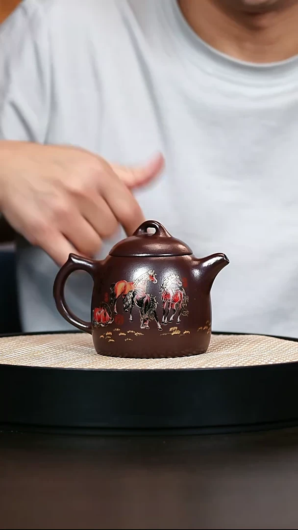 茶壶紫砂紫玉金砂珐琅彩马到成功秦权