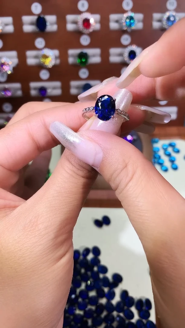 戒指蓝宝石银S925镶嵌810白